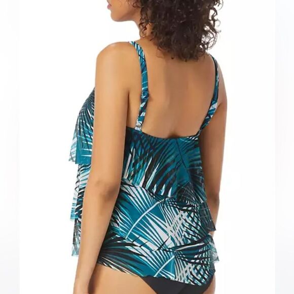 COCO REEF Women's Flourish Bra-Sized Tankini Top swimsuit teal multi swimwear - Picture 4 of 8